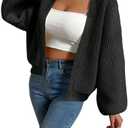 SHENHE Women's Color Block Open Front Long Sleeve Ribbed Knit Cropped Cardigan Sweaters Medium