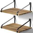 Love-KANKEI Floating Shelves Wall Mount Rustic Wood Wall Shelves with Large Storage L16.5 x W12 inch for Kitchen Living Room Bathroom Bedroom Set of 2 Carbonized Black