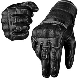 J.A.G. Motorcycle Gloves - Premium Leather Perforated Motorcycle Gloves for Men with Knuckle Protection | Touchscreen Motorbike Riding Gloves Large