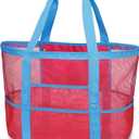 F-color Mesh Beach Bag Family - Large Tote Bag 9 Pockets for Swim Pool Toys Cruise Beach Vacation Essentials