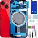 14 Back Glass Replacement for iPhone 14 Rear Back Cover Glass with Waterproof Frame and Camera Lens+Professional Repair Tool Kit (Red)