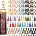 Furge 72 Pieces Key Fob Hardware Set Including 24 Wristlet with Keyring, Colorful Leather Keychain Tassel and Swivel Snap Hooks for Supplies, 6 Colors, Multicolor, Large