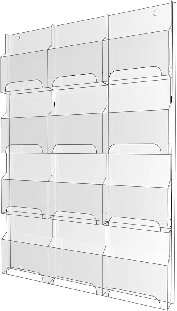 Nalwort Acrylic Brochure Pamphlet Holder, 12 Magazine Holders, Clear Brochure Display Stand Wall Mount, Trifold Flyer Rack, Literature Storage Rack for Home, Offices, Waiting Room