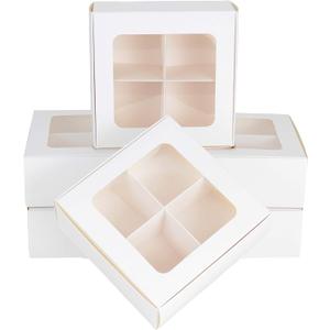 Treat Boxes - 24 ct 6 x 6 x 2.4 in Bakery Boxes with Windows and Dividers for Candy, Cookies, Cupcakes, or Bakery Desserts - Chocolate, Treats, and Baked Goods Packaging for Gifting (Medium - 4 Compartments, White)