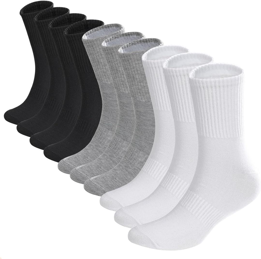 10 Pairs Thin Cotton Crew Athletic Socks Sports Gym Running Hiking Calf Socks for Women (One Size, 10 Pairs-white /Black/Grey)