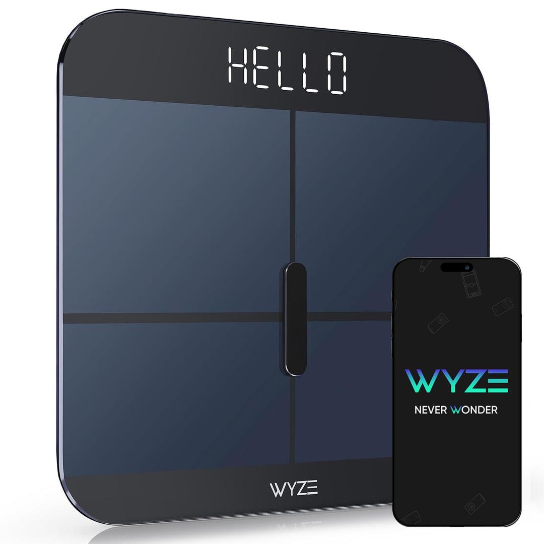Wyze Smart Scale X - Digital Bathroom Scale for Body Weight, BMI, Body Fat, Muscle Mass, Heart Rate Monitor | Sync with Health Apps | for People, Baby & Pet, 400 lbs (Black)