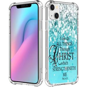 Case Cover Compatible for iPhone 13/14 Christian Bible Verses Religion Blue (TPU Protective Heavy Duty Bumper)