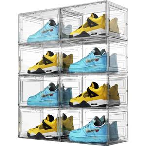XL Shoe Storage Box,8 Pack Drop Side Shoe Boxes Clear Plastic Stackable,Sneaker Display Case with Magnetic Door Fit up to US 1313.4x 10.6x 8.3(8 Pack Clear)