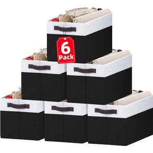 Criusia 6 Pack Closet Organizers and Storage Bins, Cute Dorm Room Essentials for Clothes Beddings Bags, Under Bed Storage Containers, Apartment Essentials Baskets for Organizing (14L*10W*9.5H) (White with Black)