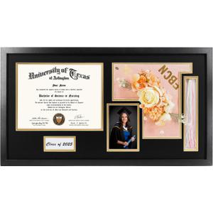 GraduationMall Class of 2026 Graduation Shadow Box Frame for 8.5x11 Diploma & 4x6 Photo with Graduation Cap & Tassel Holder Wood Display Case