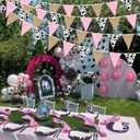 32Ft Western Cowgirl Party Decorations Burlap Pink Cow Triangle Flag Fabric Banner Pennant Garland Streamer for Western Cowgirls Birthday Baby Shower Derby Day Farm Animals Wild Party Decor Supplies