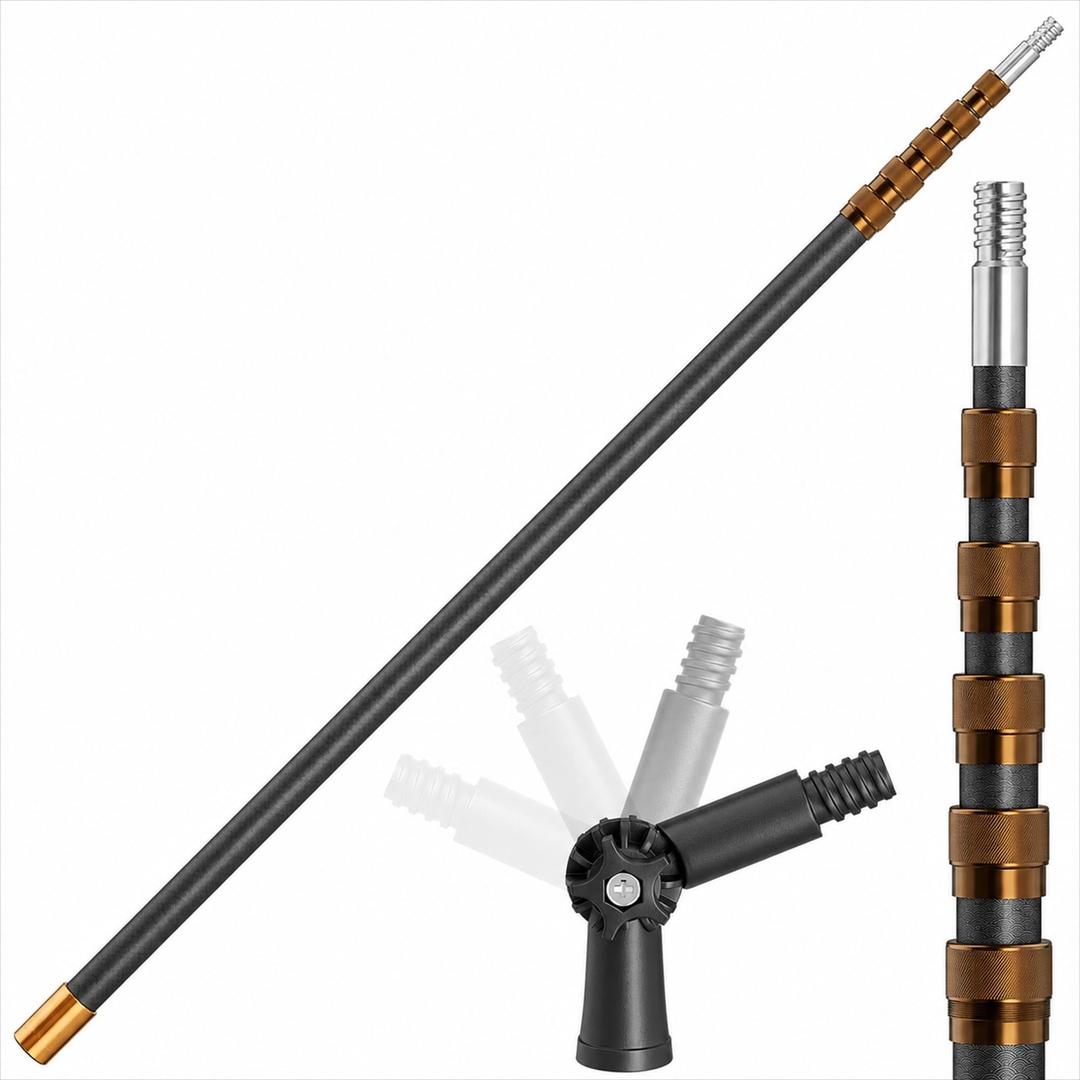 10FT Heavy-Duty Fiberglass Telescoping Extension Pole with Twist Lock,Non-Conductive for Electrical Safety,High Stiffness for Painting,Cleaning,Dusting,Window Washing–Universal 3/4" Threaded Tip