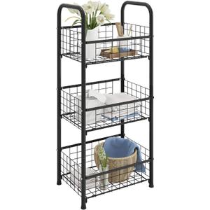 3-Tier FreeStanding Open Shelf,Bathroom Organizer Shelves Unit with Adjustable Feet, Metal Steel Storage Tower Organizer Rack Basket Cart for Bathroom, Living Room, Balcony, Kitchen