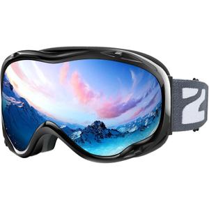 Ski Goggles, UV Protection, Anti Fog, Snow Snowboard Goggles for Men Women (Black-silver)