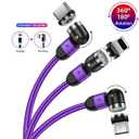 Magnetic Charging Cable (6.6 ft),360°& 180°Rotation Magnetic Charger Cable Compatible with iPhone USB C Type-c Micro iProducts 3 in 1 Charger Cable,Purple