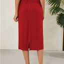 Naggoo Midi Skirts for Women Summer Elastic High Waisted Basic Straight Skirt with Slit (Red, M)