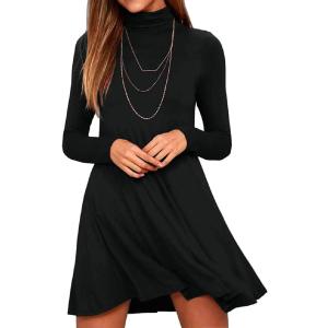 Women's Long Sleeve Turtleneck Casual Loose T-Shirt Dresses (XX-Large, Black)