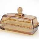 Amber Glass Butter Dish with Lid - Vintage Covered Butter Container Keeper Tray Plate for Countertop & Refrigerator | Holds 2 Standard 4oz Butter Sticks | Butter Jar Storage Box