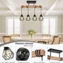 4-Lights Farmhouse Wood Kitchen Island Lighting, 23.6'' Dining Room Light Fixtures Chandelier Over Table, Rustic Black Cage Pendant Lights Ceiling Hanging for Pool Table, Living Room, Hallway