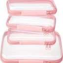 4 pcs Clear Zipper Pouches,Hard Shell Zipper Case, Toiletry Bag for Travel, CLear Diaper Bag, Toiletry Pouch, Travel Organizer, Cosmetic Bag,Toy Storage Bins (M+3S) (Light Pink
