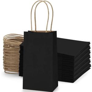 BagDream 50 Pack 3.5x2.4x6.7 Inches Small Kraft Paper Gift Bags with Handles Bulk Mini Party Favor Bags Candy Bags 100% Recyclable Black Paper Bag