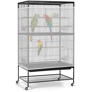 Bissap Bird Cage Seed Catcher, 90-118‘’ Universal Birdcage Net Nylon 31.8'' H Adjustable Elastic Band Stretchy Skirts Mesh Cover for Parrot Cage Seed Guard (Not Include Birdcage)- White