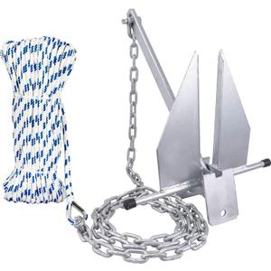 Young Marine Galvanized Fluke Style Anchor Kit Includes Galvanized Fluke Anchor, Rope, Shackles, Chain 8LB 10LB 13LB (For Boat 20-32FT, 13 LB)