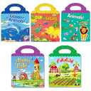 Reusable Sticker Book for Kids, 5 Sets Educational Learning Toys Travel Stickers Activity Books for Toddler Girls Boys Age 3+ Birthday Gifts - Fairy, Ocean, Farm, Dinosaur & Animals