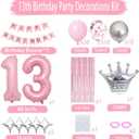 Happy 13th Birthday Decorations - Pink & Silver Balloons, Fringe Curtain, Crown Star Balloon for Her 13 Years Old Princess Party