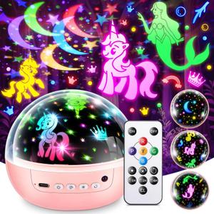 Girl Toys Age 1-10 Years Old, 3 Film & 93 Colors Princess Toys Mermaid Toys Unicorn Toys for Girls Age 4-6 Night Light for Kids Projector, Remote Control Little Girls Toys, Girl Gifts Toys for 3-8 (Pink)