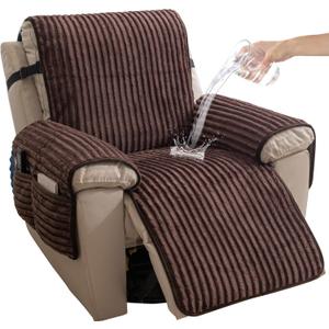 HAOMAIJIA Faux Fur Recliner Chair Covers Non-Slip Waterproof Recliner Covers That Stay in Place Warm Thick Lazy Boy Recliner Cover for Dogs Furniture Protector Pet Friendly (Brown, 28'')