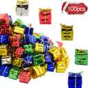 100 Pcs Christmas Shiny Mini Boxes Ornaments, Assorted Colors Metallic Foil Wrapped Ornaments Decoration Boxes for Christmas Tree Hanging Decorations