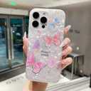 Jmltech for iPhone 16 Pro Max Case Girly Sparkle Luxury Floral Women Shockproof Butterfly Aesthetic Flexible Silicone Phone Cases for iPhone 16 Pro Max Butterfly