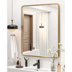 20 x 30 Inch Gold Bathroom Mirror for Wall, Aluminum Alloy Frame Rectangular Wall Mounted Mirror for Farmhouse Decor Horizontal or Vertical Ideal for Bedroom, Living Room
