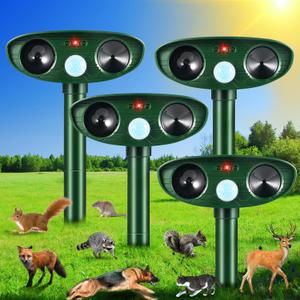 Solar Ultrasonic Animal Repellent Outdoor Cat Deer Repellent Devices with Motion Sensor, IP65 Waterproof Repeller Keep Opossum Skunk Rodent Squirrel Raccoon Out of Yard Farm, 4 Pack