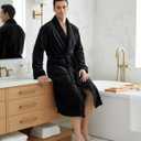 NY Threads Mens Robe, Luxury Plush Fleece Mens Bathrobe, Spa Bath Robe for Men (Large-X-Large (Pack of 1), Black)