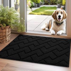 hicorfe Indoor Doormat,Welcome Door Mat TPR Backing Non Slip Mats 20"x31.5" Absorbent Resist Dirt Entrance Doormat Inside Floor for Entryway Washable Low-Profile (Black)