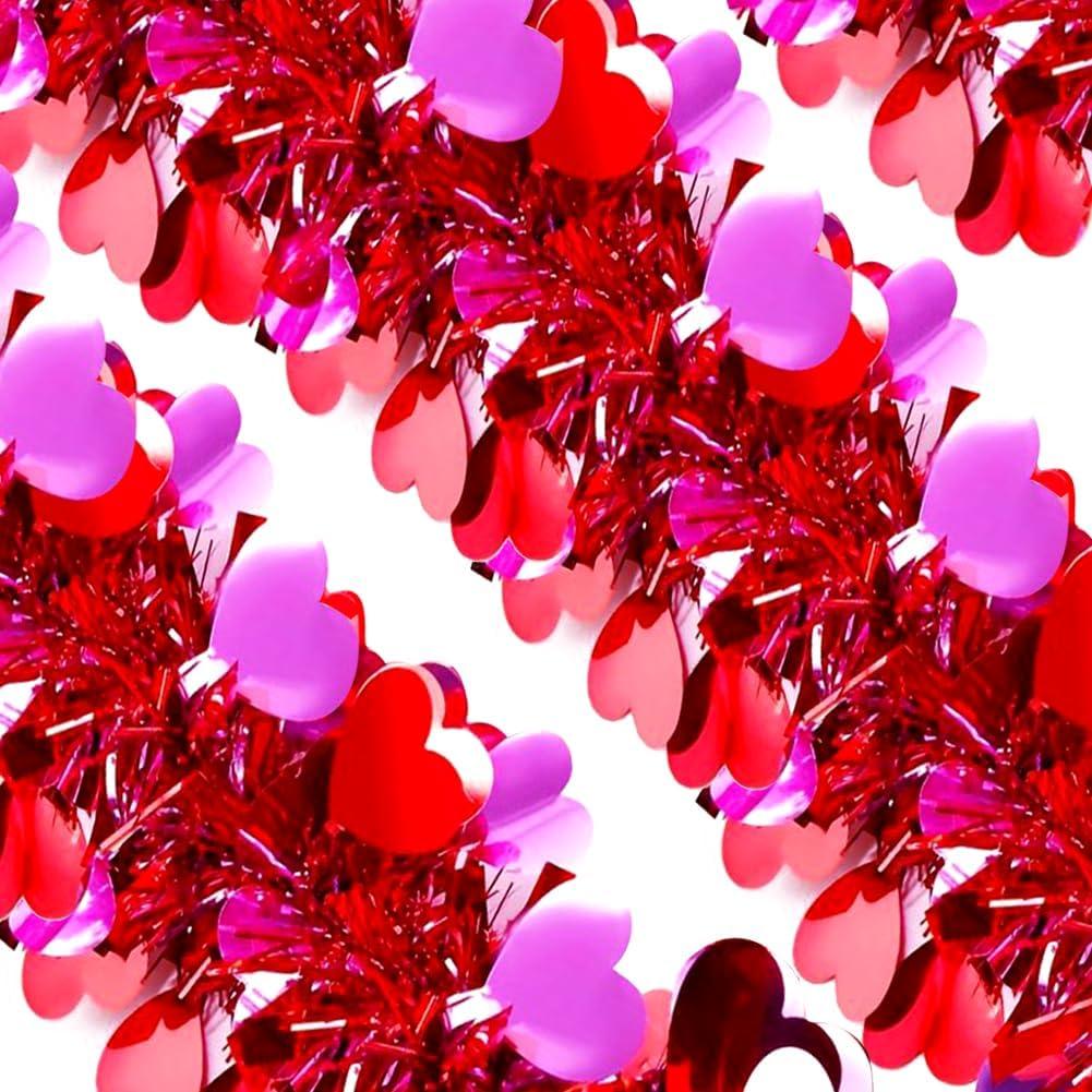 Valentines Tinsel Garland - 66 Ft Rose Red Metallic Heart Shape Valentine's Day Garland Atmosphere Setup for The Confession Scene Tinsel Hanging Twist Hanging Decorations for Party Holiday Supplies