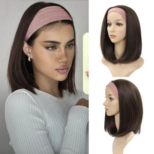 Headband Wigs for White Women Short Brown Wig 180% Density Short Bob Wigs for Women Shoulder Length Dark Brown Headband Wig for Girls 180 Density None Lace Synthetic Cosplay Wigs 12 Inch (Pack of 1)