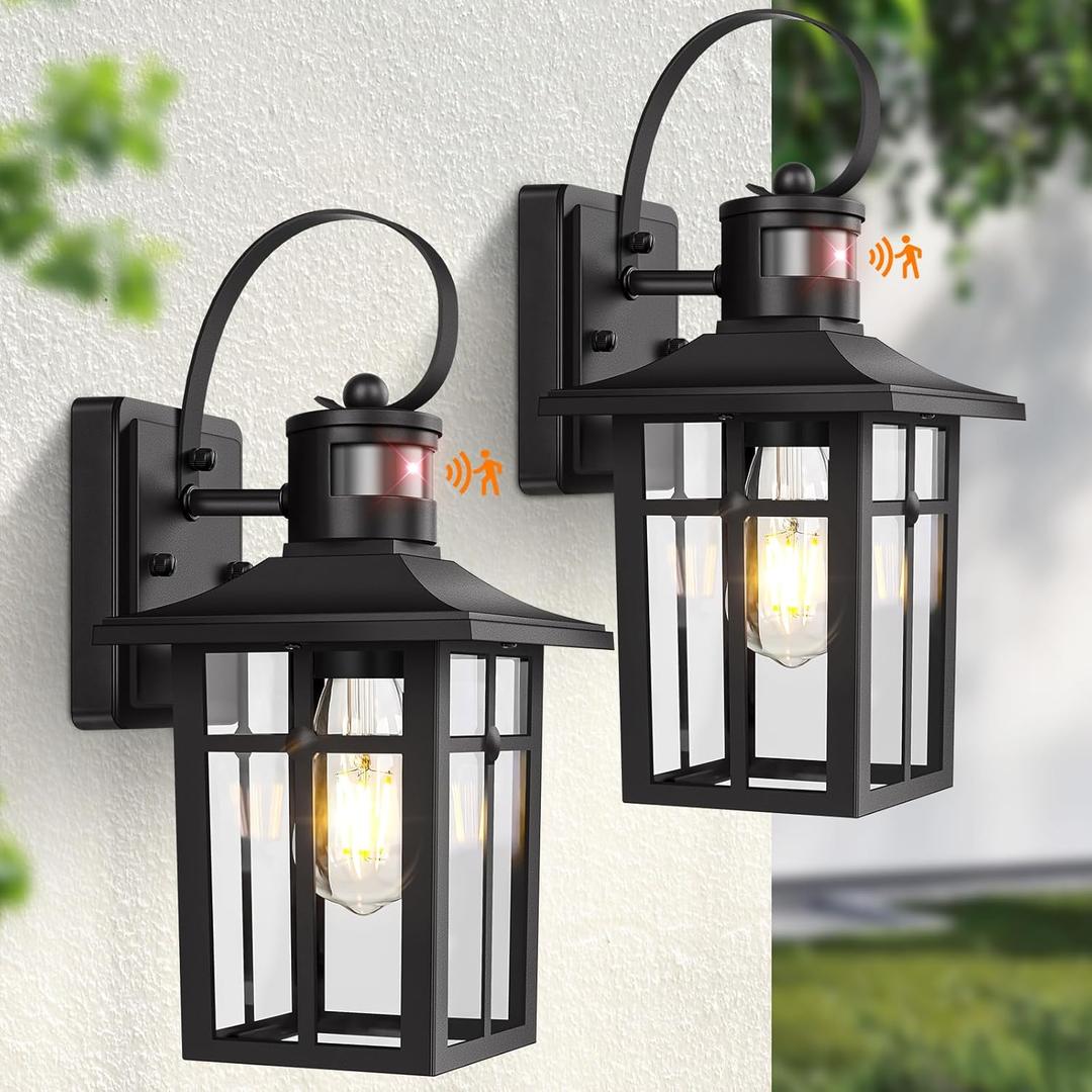 Outdoor Light Fixture Motion Sensor, 2-Pack Exterior Motion Sensor Lights, Aluminum Outdoor Garage Lights Motion Sensor, ETL Listed Dusk to Dawn Outside Lights for House, Garage, Porch (Black)