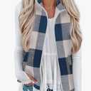 Rapbin Women's Plaid Outerwear Vests Tops Zip Up Collared Sleeveless Jacket with Pockects M