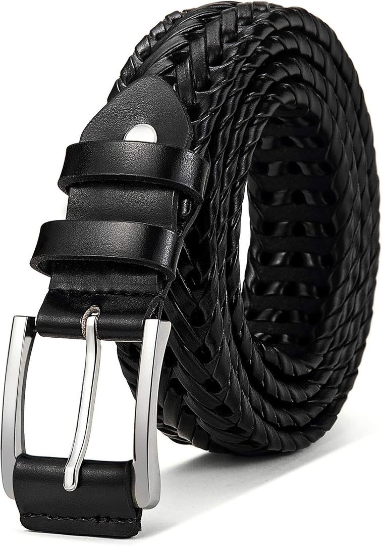 BULLIANT Mens Belts,Leather Woven Braided Belts for Gift Men Casual Jeans Golf (42"-46"Waist Adjustable, Black1480)