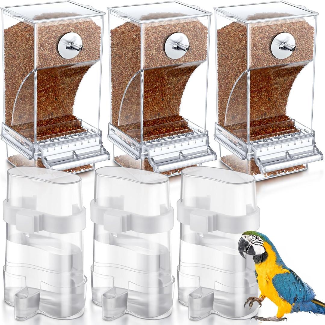 Yaomiao 6 Pcs No Mess Bird Feeders Automatic Clear Parrot Water Dispenser Acrylic Quail Feeder and Watered Cage Accessories Indoor for Small and Medium Parrot Cockatiel Canary