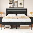 VECELO Queen Size Bed Frame with Wood Headboard and Footboard, 14 Inch Platform/No Box Spring Needed, Heavy Duty Support, Easy Assembly (Black)