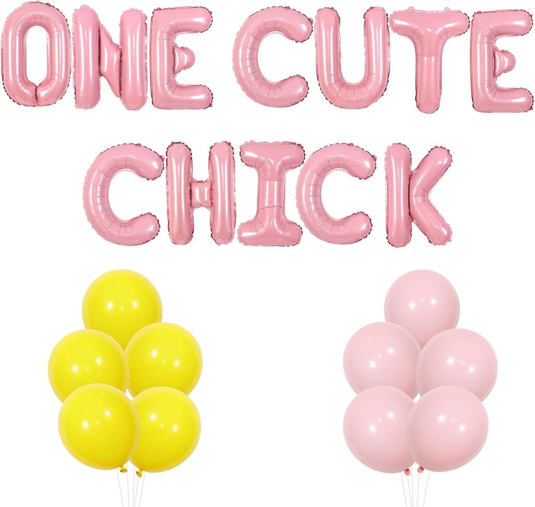 Chicken 1st Birthday Party Decorations This Chick is One Birthday Decor Balloon Banner Barnyard Farm Animal Bday Banner Little Chick Bday Supplies (One Cute Chick)