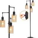 Liylan Farmhouse Floor Lamp, Dimmable Floor Lamp for Living Room, Rustic 3 Lights Oil Rubbed Bronze Tree Standing lamp, Vintage Tall Pole Lamp with Amber Glass Shade