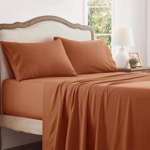 Aormenzy Extra Deep Pocket Full Sheets - 4 Piece Pumpkin Orange Bed Sheet Set - Fits Mattress 18-24 Inches Deep - Ultra-Soft Microfiber Extra Deep Sheet Sets for Women, Men, Kids & Teens