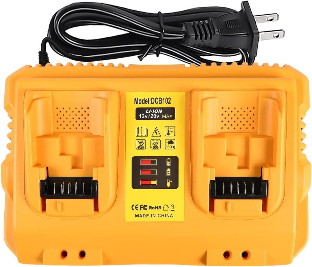 TeenPower 12/20V Max Battery Charger Replacement for Dewalt DCB102 Compatible with 12V 20V Max Lithium Battery DCB124 DCB203 DCB204 DCB606, 2-Port Simultaneous Charging (Yellow)