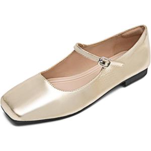 WONDERWAY Women Mary Jane Shoes,Slip On Ankle Strap Dress Flat Shoes (9, Gold)