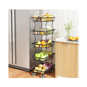 SAYZH Fruit Basket Kitchen Pantry Organizers and Storage - 5 Tier Stackable Metal Wire Basket Stand for Fruit Vegetable Snacks Jars Bins Containers Organization, Black